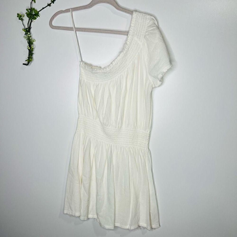 Free People One Shoulder White Cotton Gauzy Dress